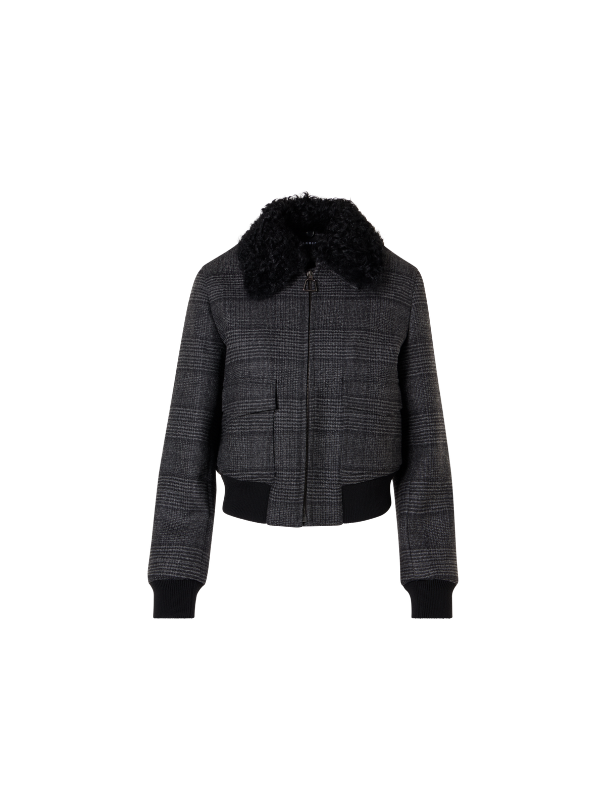Designer Prince of Wales Wool Double-Face Bomber with Trapezoid Padding - black - multicolor - grey