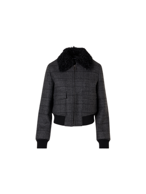 Designer Prince of Wales Wool Double-Face Bomber with Trapezoid Padding - black - multicolor - grey