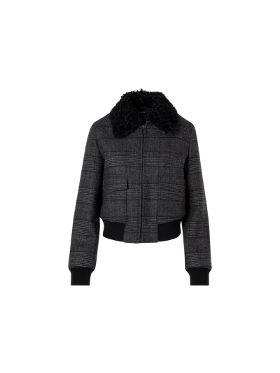 Designer Prince of Wales Wool Double-Face Bomber with Trapezoid Padding - black - multicolor - grey