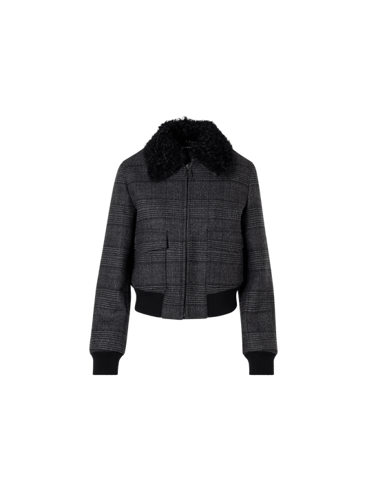 Designer Prince of Wales Wool Double-Face Bomber with Trapezoid Padding - black - multicolor - grey