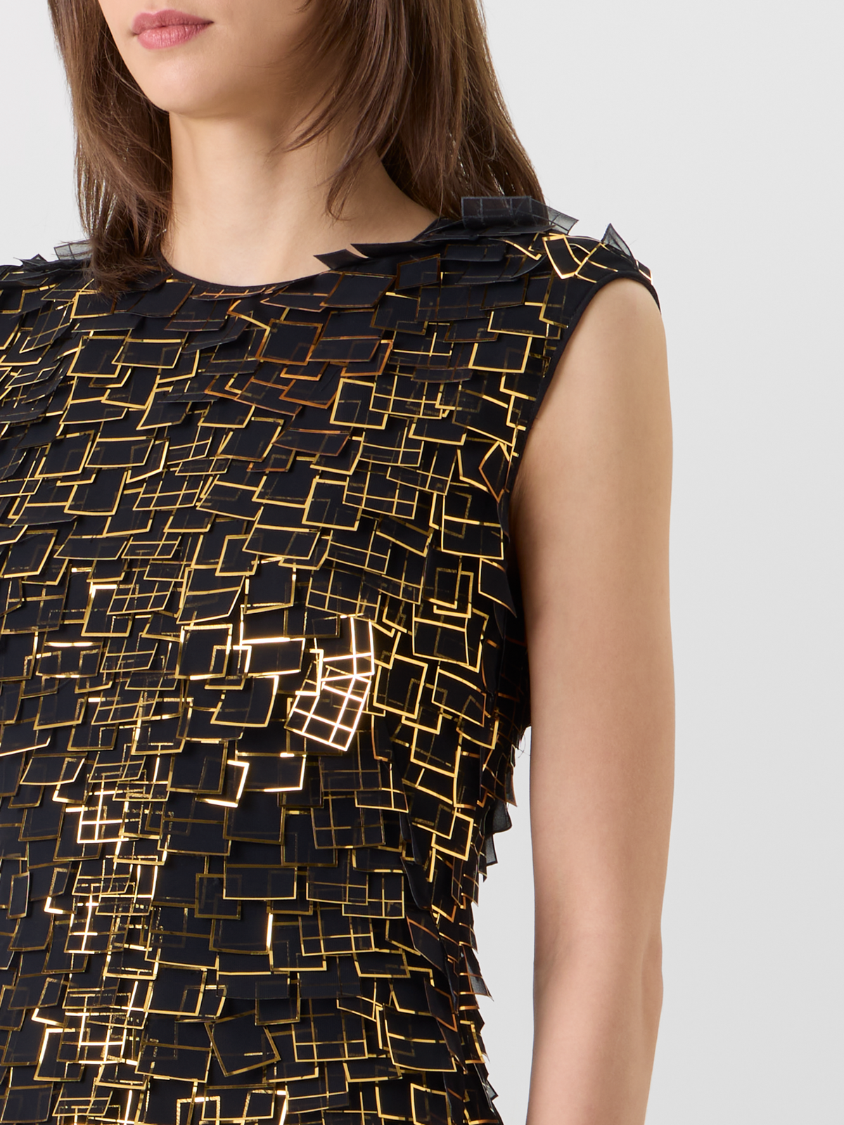 Designer Gown in Golden Frame Organza Tiles - black - multicolor 