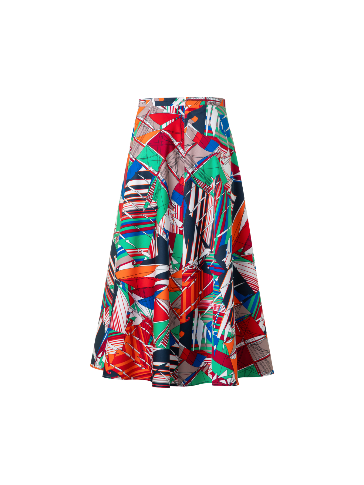Designer Flared Cotton Midi Skirt with Sea Clipper Print - multicolor