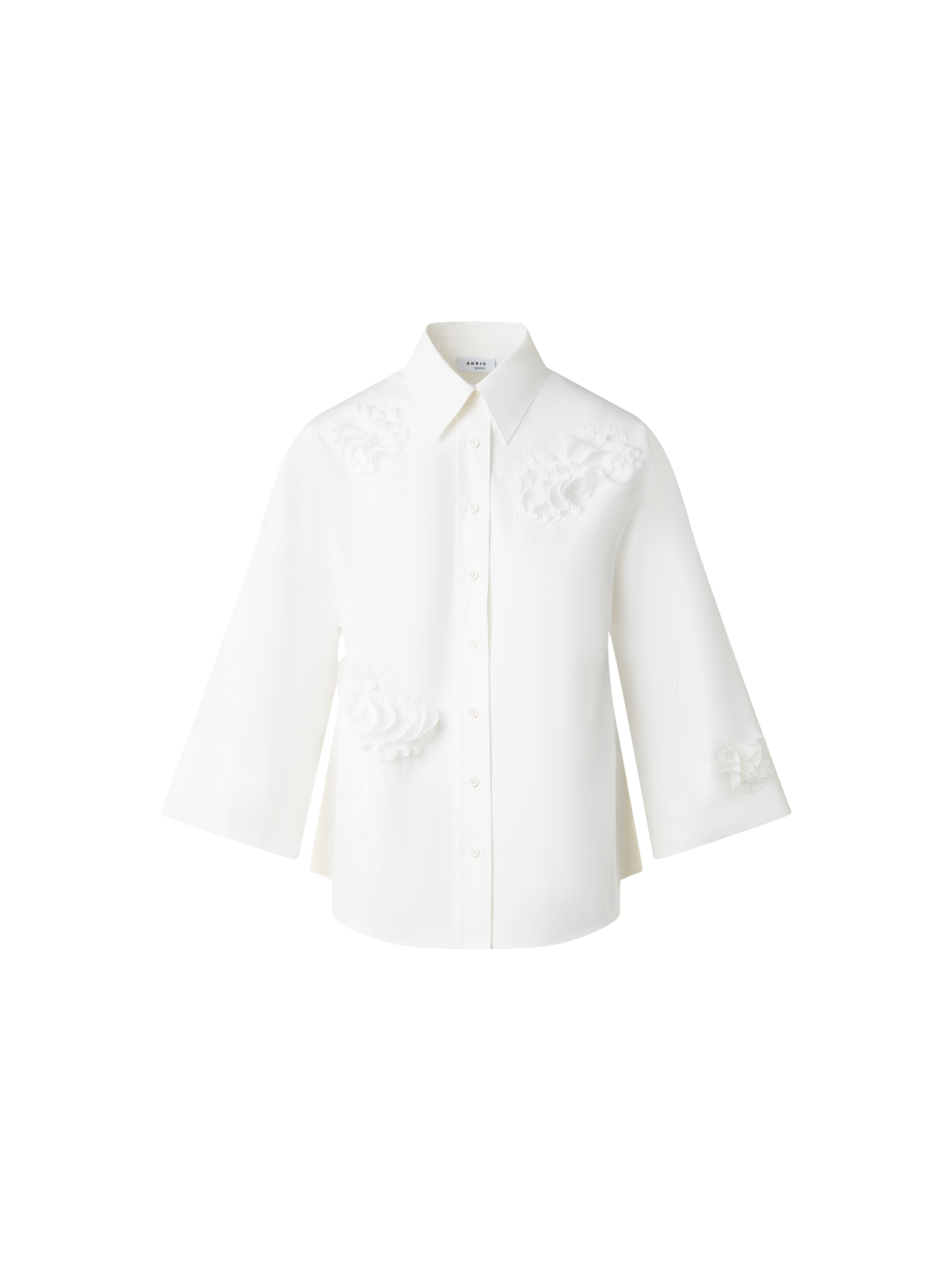 Designer Kimono Blouse with 3D Carnation Detail - neutral - ecru - white