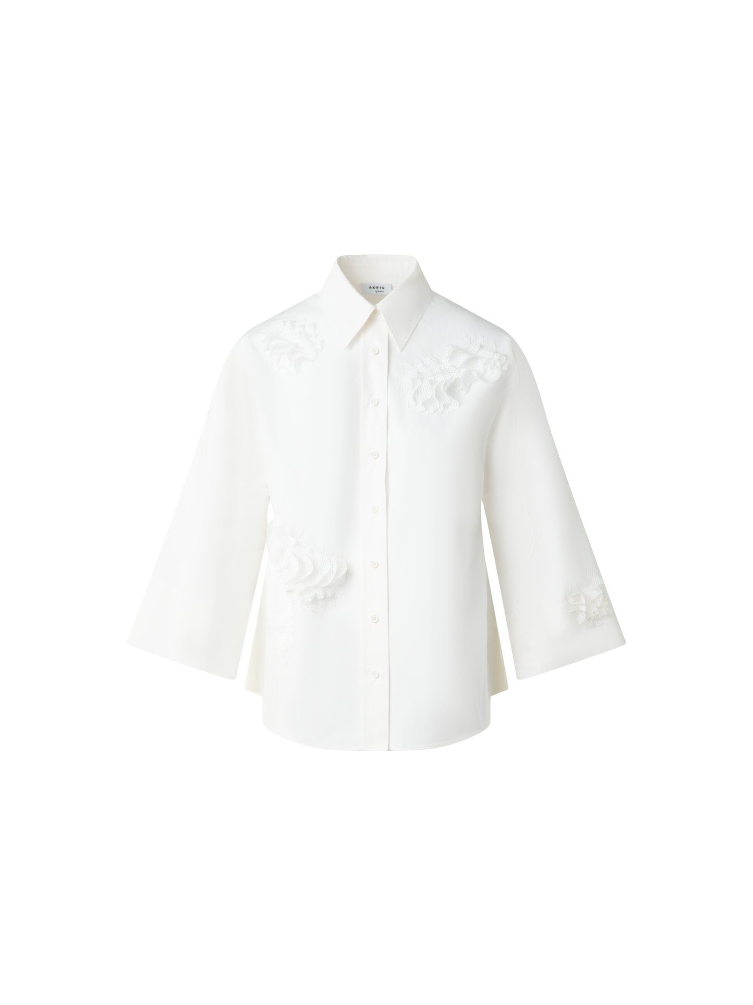 Designer Kimono Blouse with 3D Carnation Detail - neutral - ecru - white