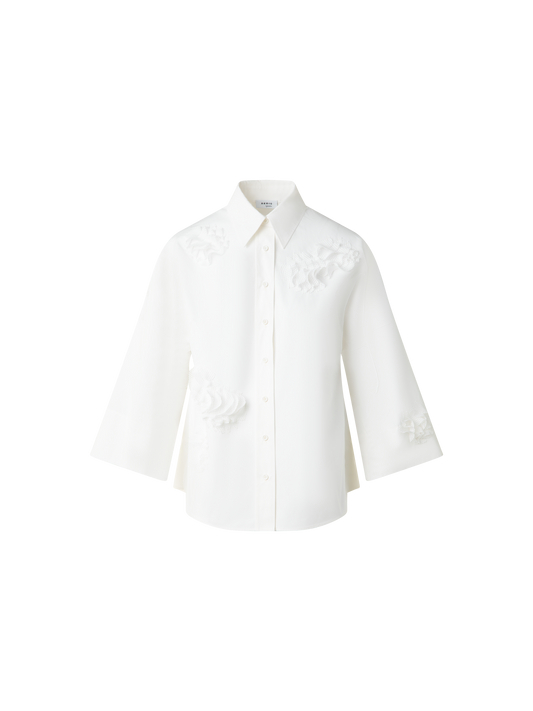 Designer Kimono Blouse with 3D Carnation Detail - neutral - ecru - white