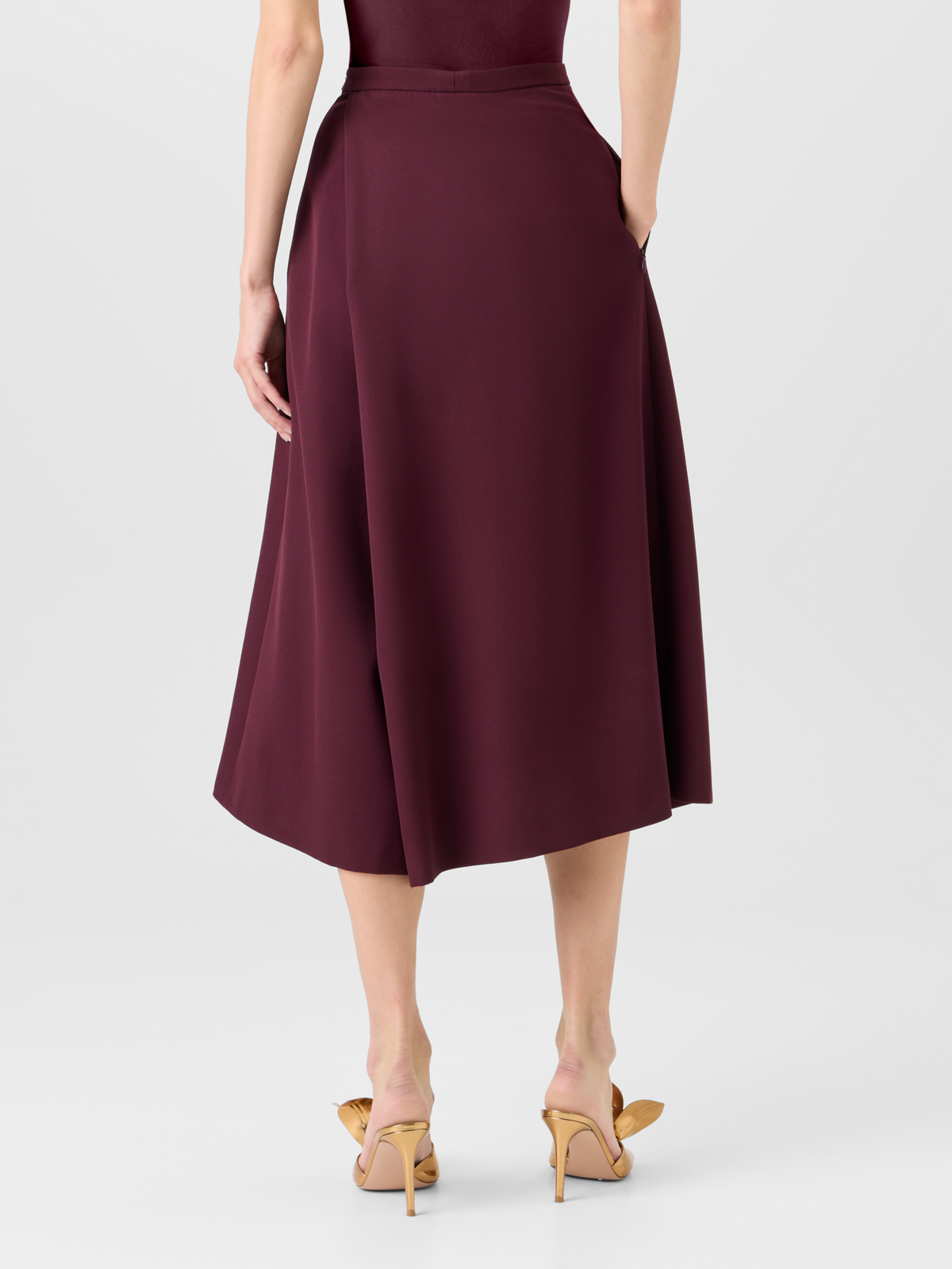 Designer Pleated Midi Skort in Wool Gabardine - red #editorial