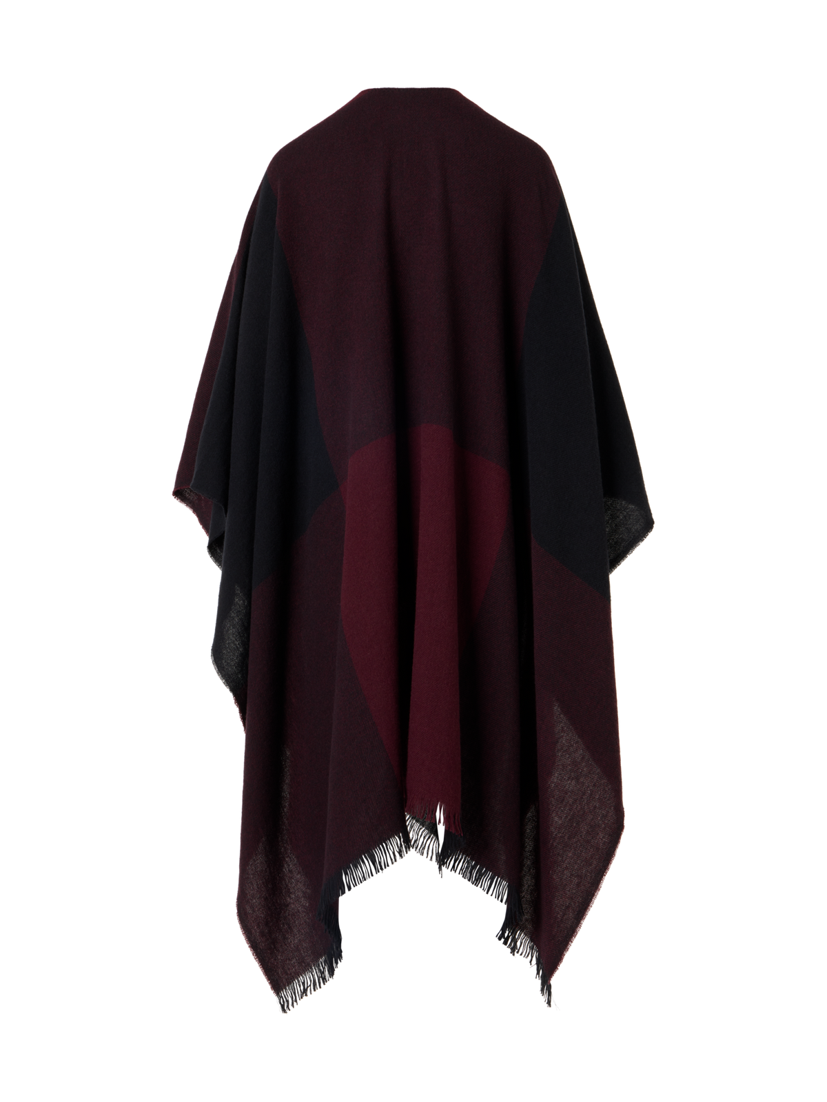 Designer Wool Cashmere Check Cape Scarf - red - wine