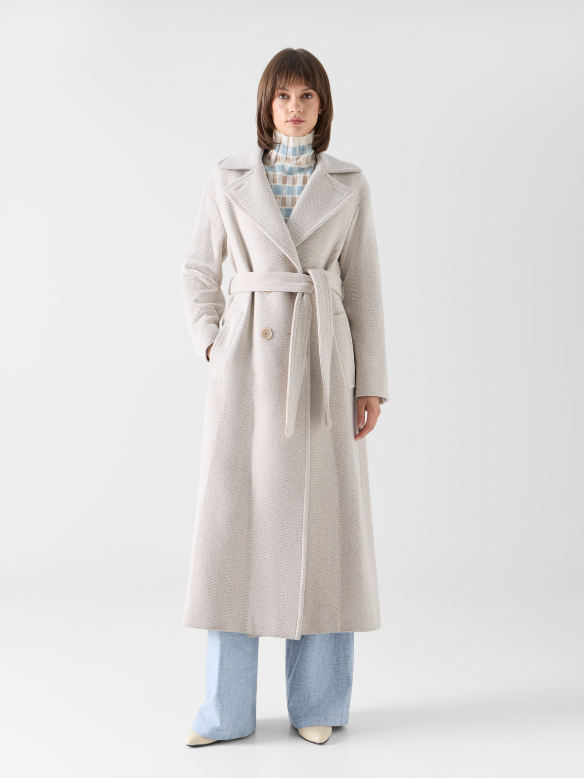 Designer Herringbone Wool-Blend Maxi Coat - beige #editorial
