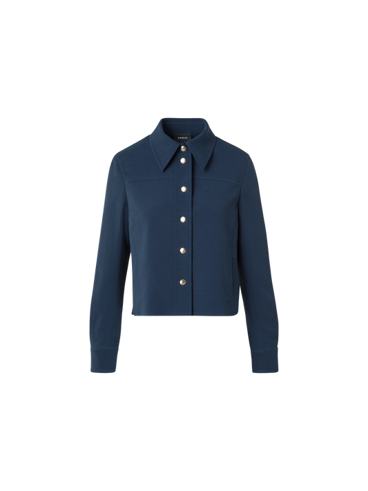 Designer Short Boxy Jacket in Cotton Double-Face - neutral - navy - blue