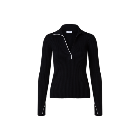 Ribbed Merino Wool Polo Neck Sweater