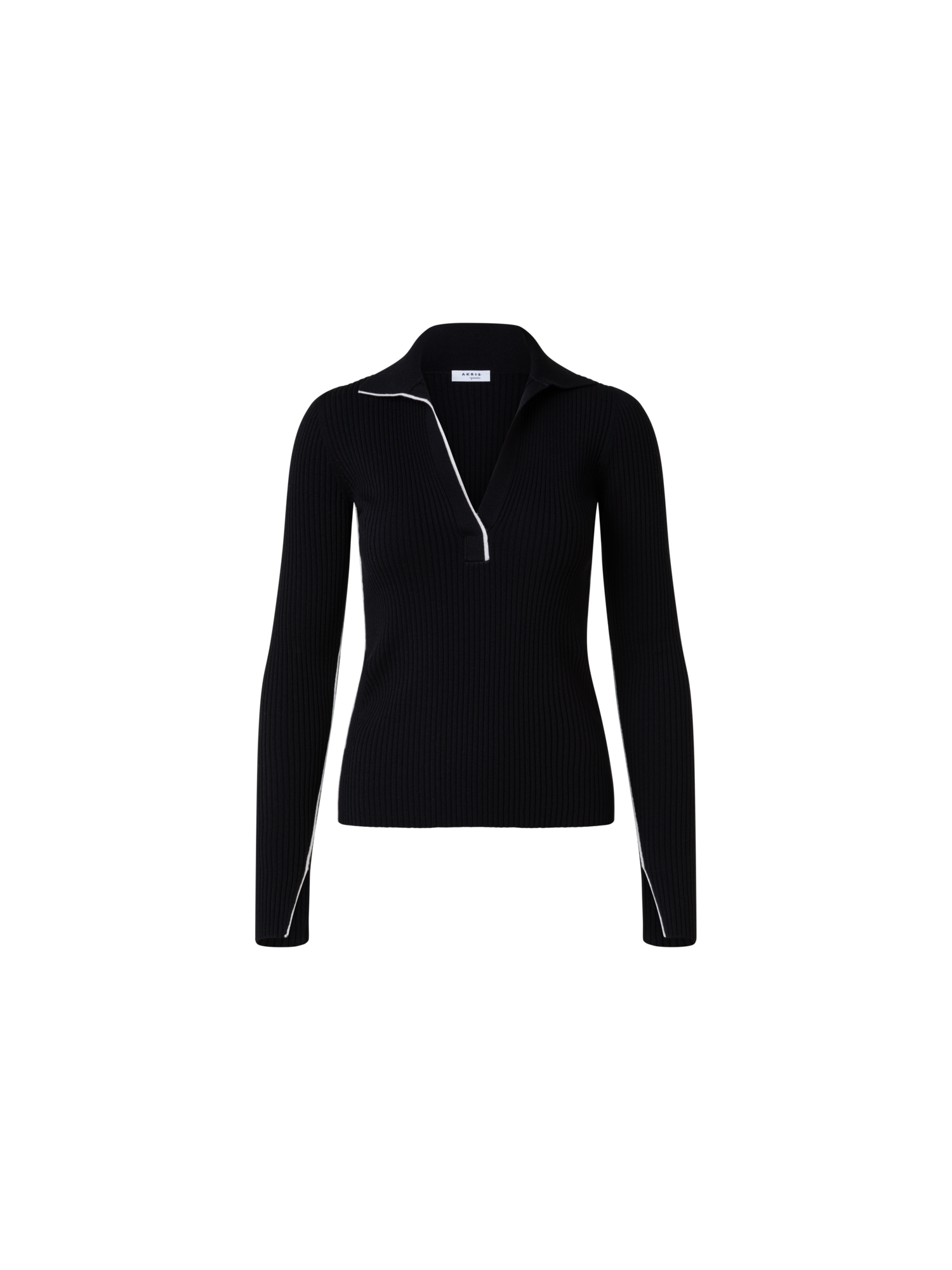 Designer Ribbed Merino Wool Polo Neck Sweater - black - multicolor