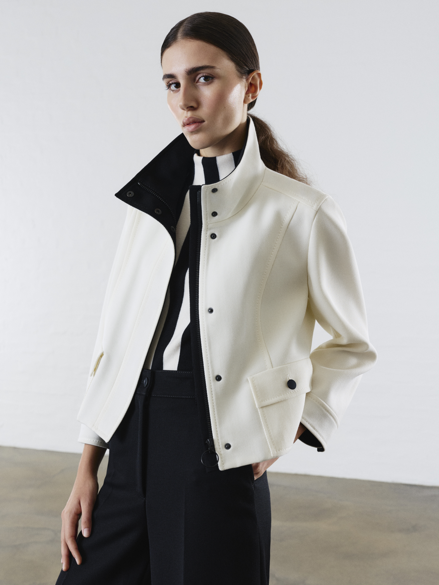 Designer Contrast Wool Tricotine Jacket - multicolor - ecru 