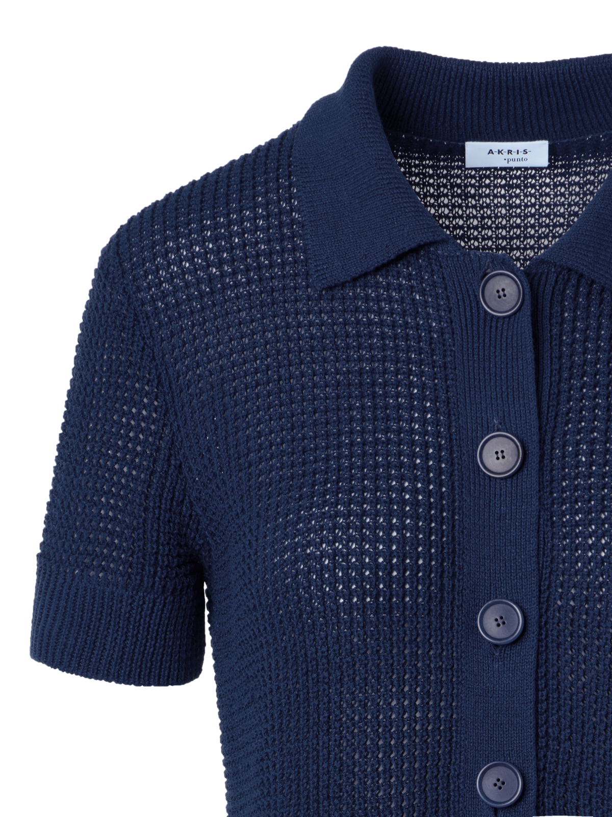 Designer Linen-Cotton Short-Sleeve Knit Cardigan - navy - blue