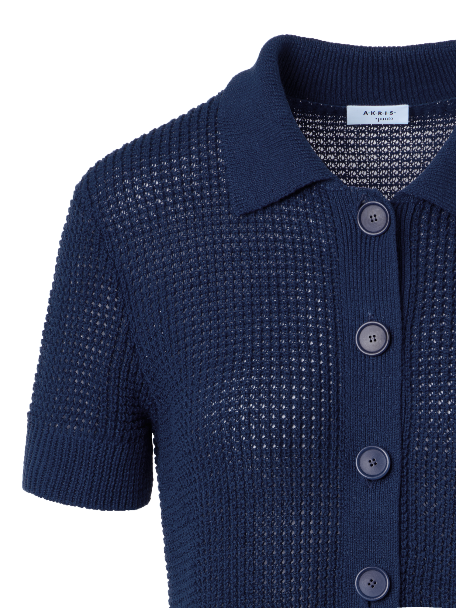 Designer Linen-Cotton Short-Sleeve Knit Cardigan - navy - blue