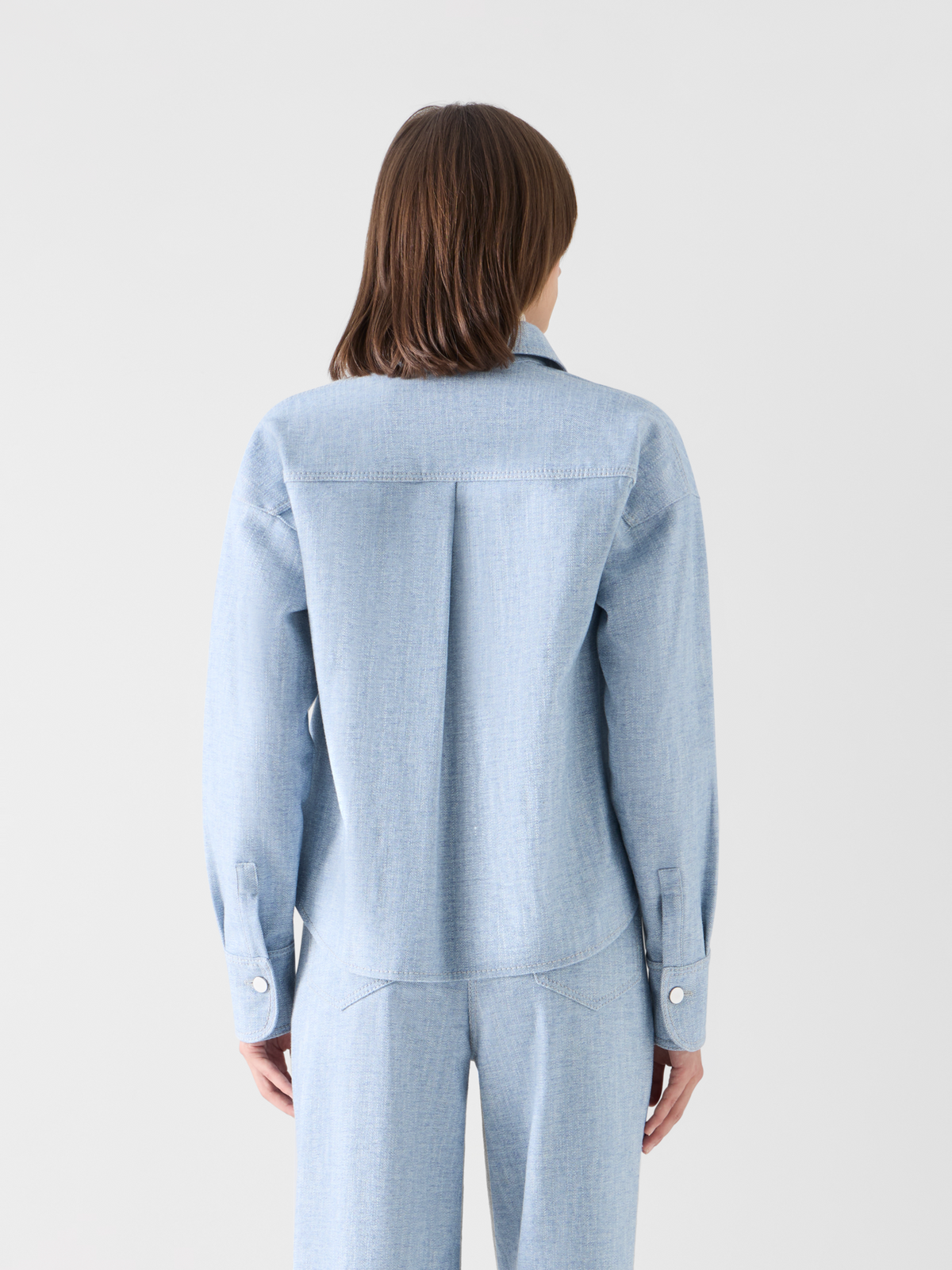 Designer Cropped Shirt Blouse in Brushed Winter Denim - blue #editorial