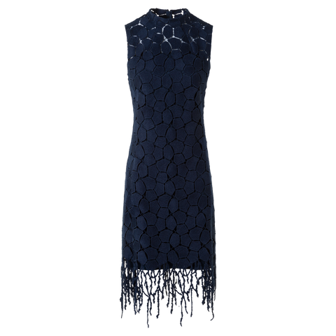 Fringe Sheath Dress in Lapis Lazuli Embroidery