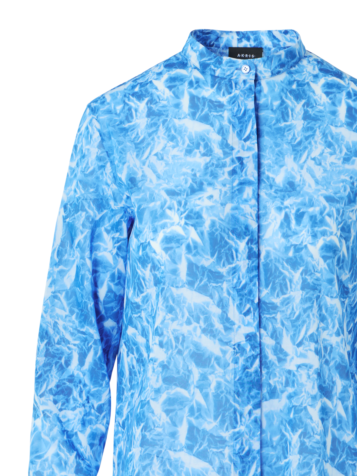 Designer Whitecaps Print Cotton Voile Tunic Blouse - blue