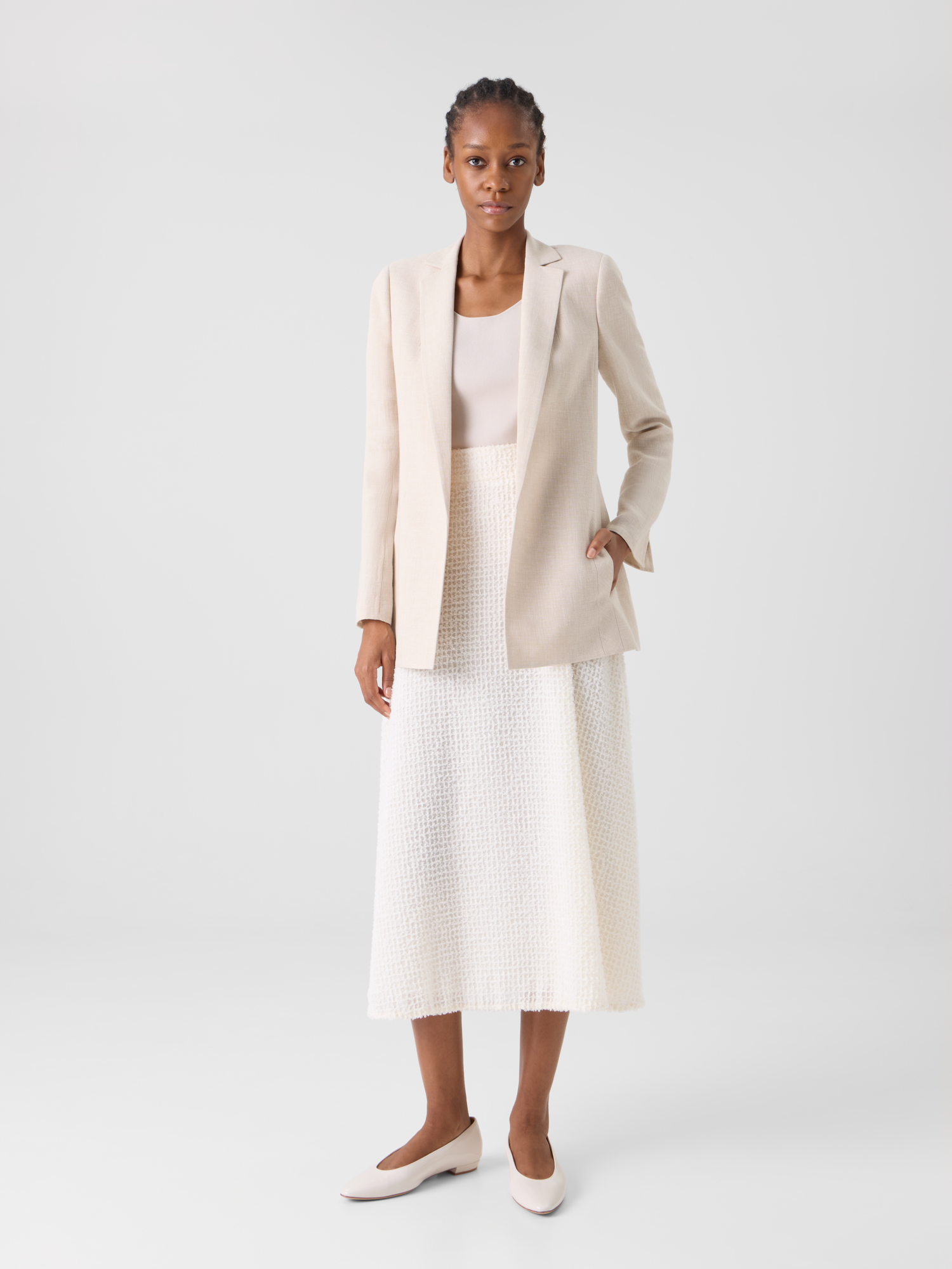 Designer Pekka Long Jacket in Linen Wool Double-Face - neutral - beige