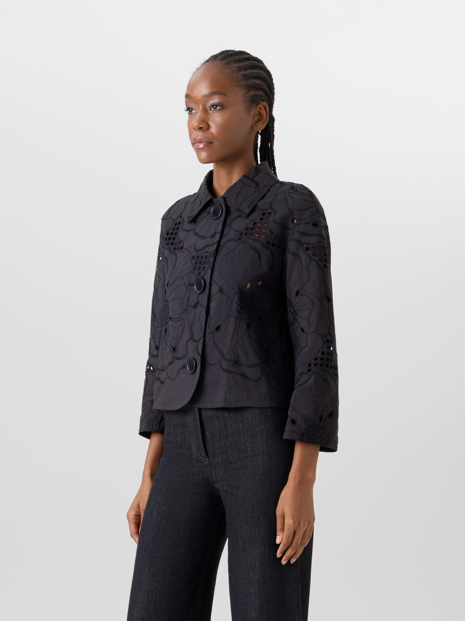 Designer Long-Sleeve Shiny Crinkle Faux-Leather Short Jacket - black 