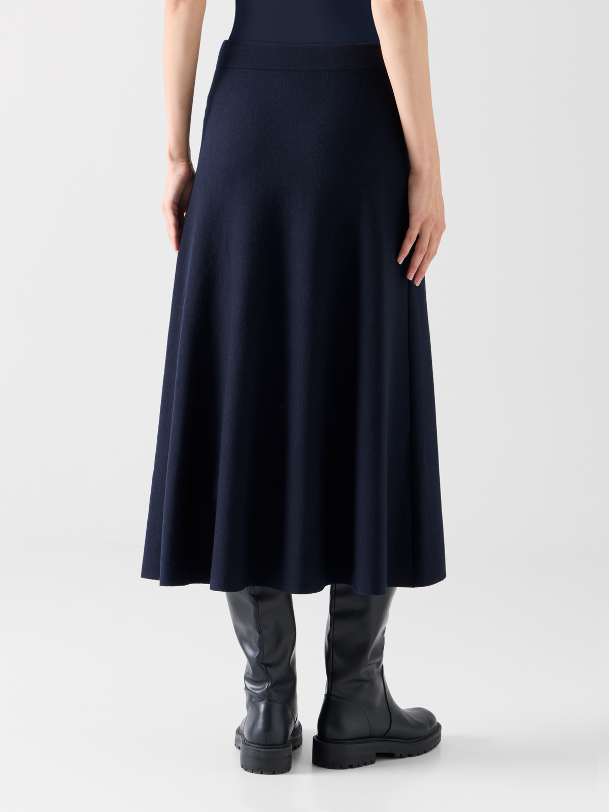 Designer Milano Knit Flared Midi Skirt - navy #editorial