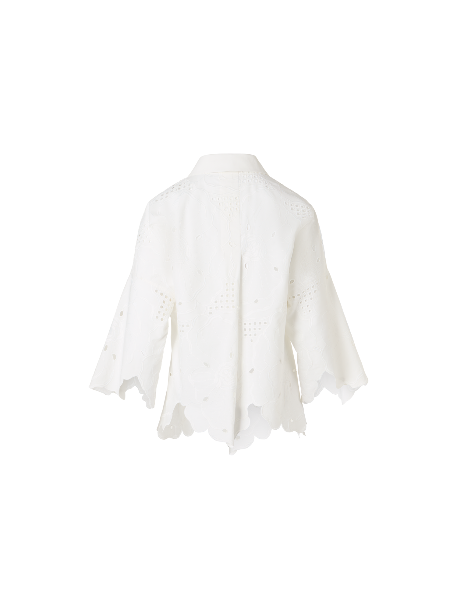 Designer 3/4-Sleeve Flower Eyelet Blouse - white