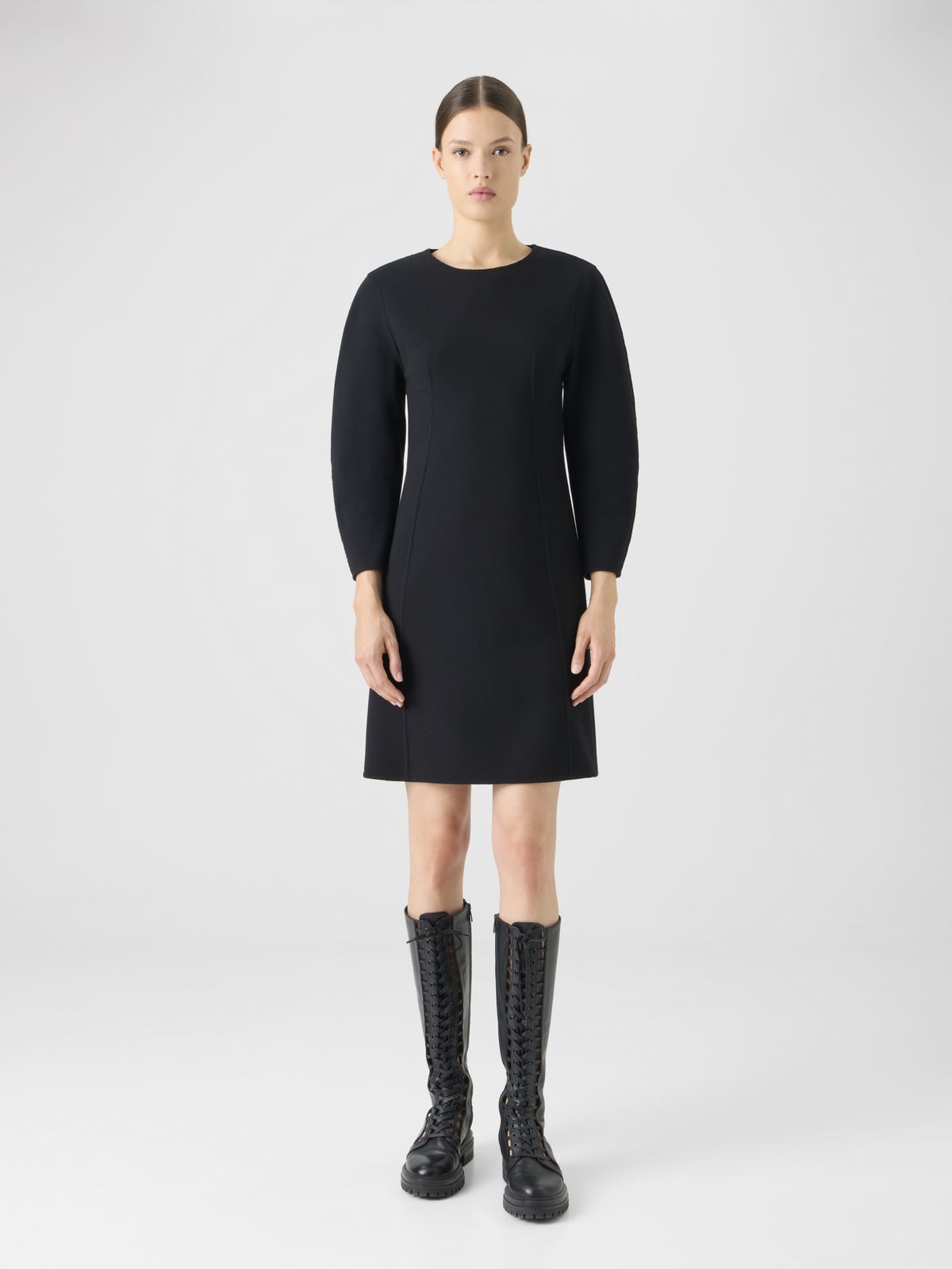 Designer Short Wool Crêpe Double-Face Sheath Dress - black #editorial