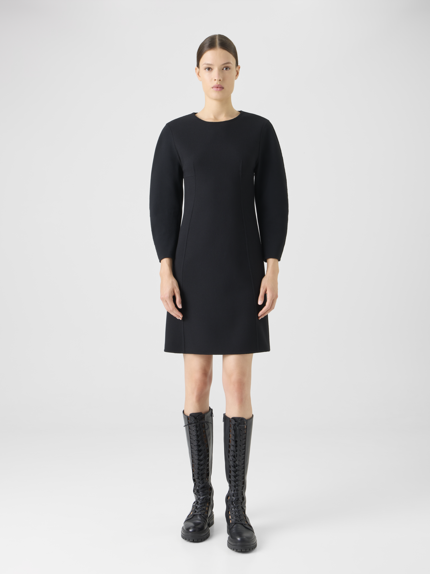 Designer Short Wool Crêpe Double-Face Sheath Dress - black 