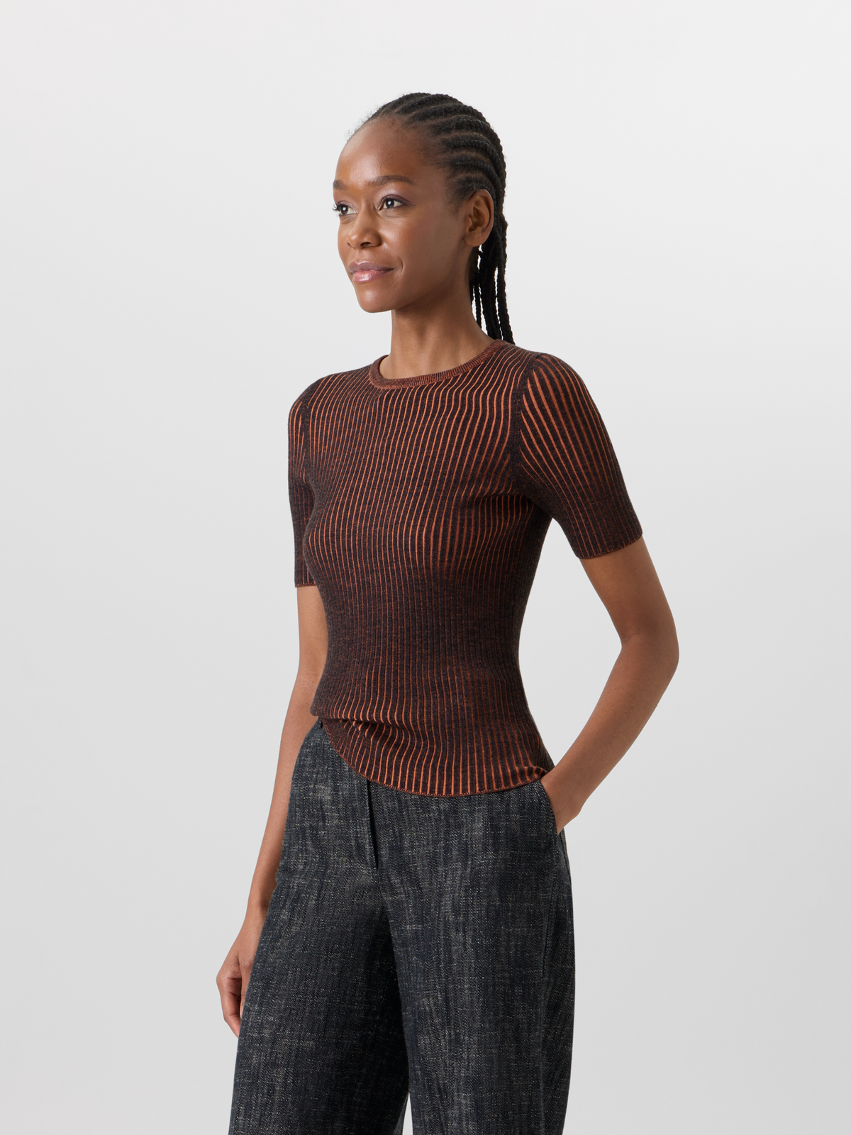 Designer Short-Sleeve Merino Wool Knit Sweater - multicolor #editorial