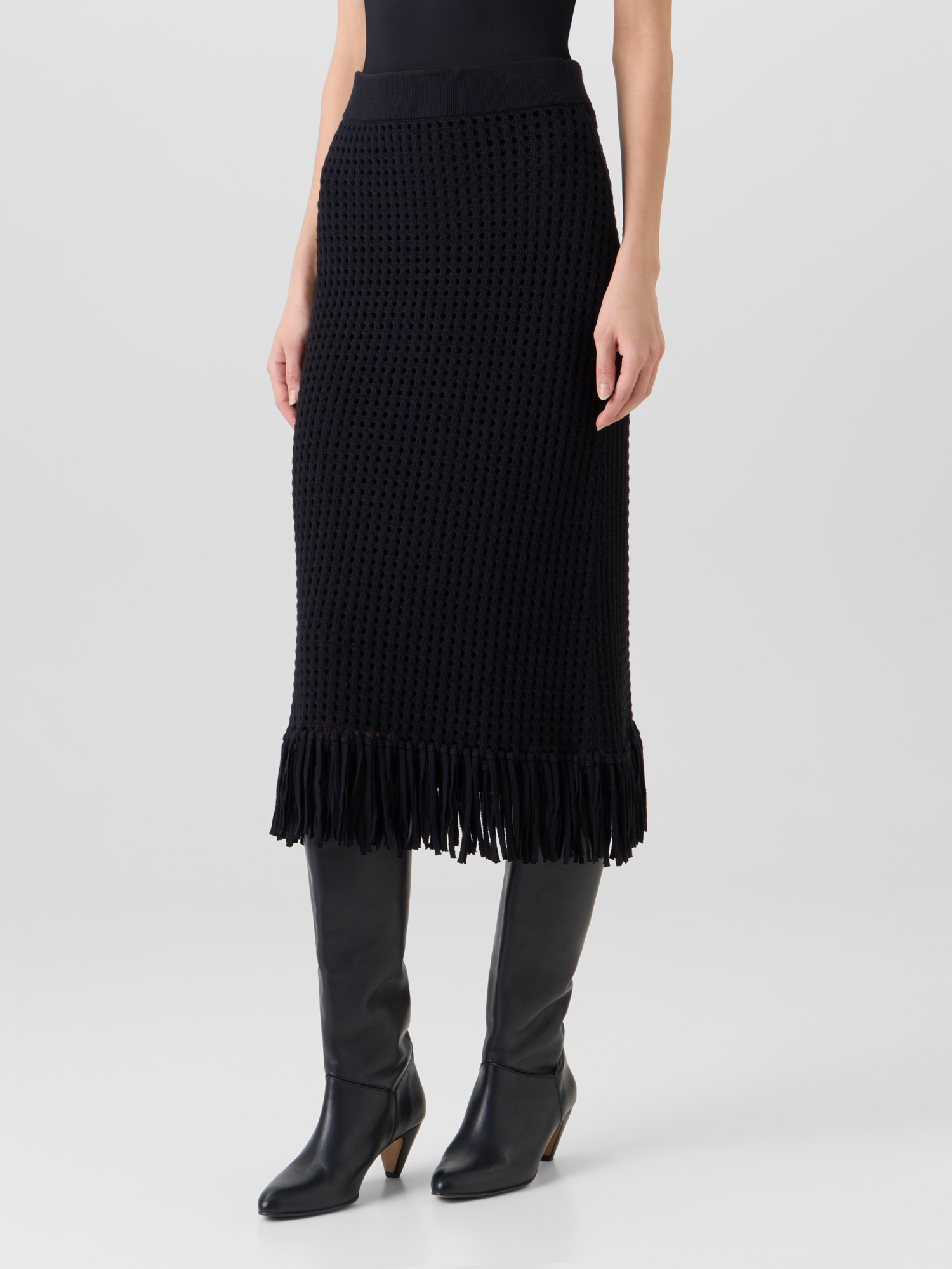 Designer Chunky Cotton Mesh Knit Tube Skirt - black 