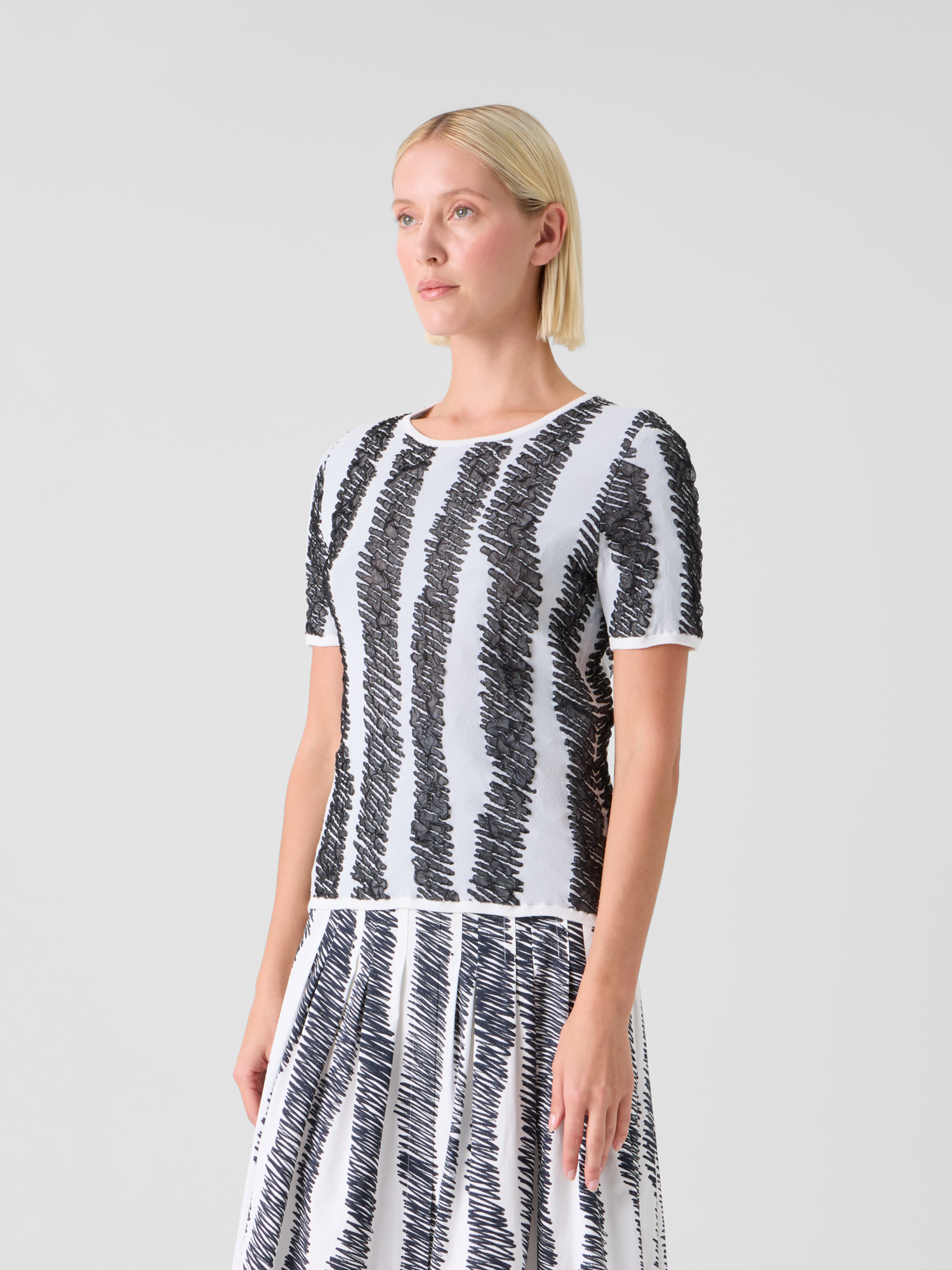 Designer Fitted 3D Scribble Jacquard Knit Top - black - multicolor 