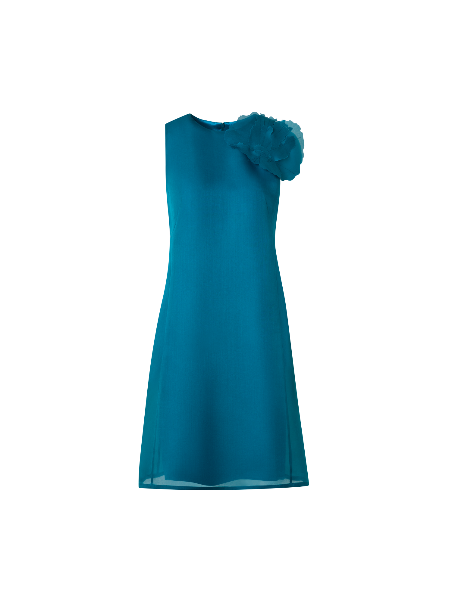 Designer Silk Cocktail Dress with 3D Anemone - blue