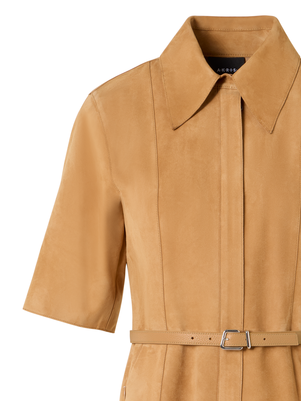 Designer Short-Sleeve Suede Shirt Dress - neutral