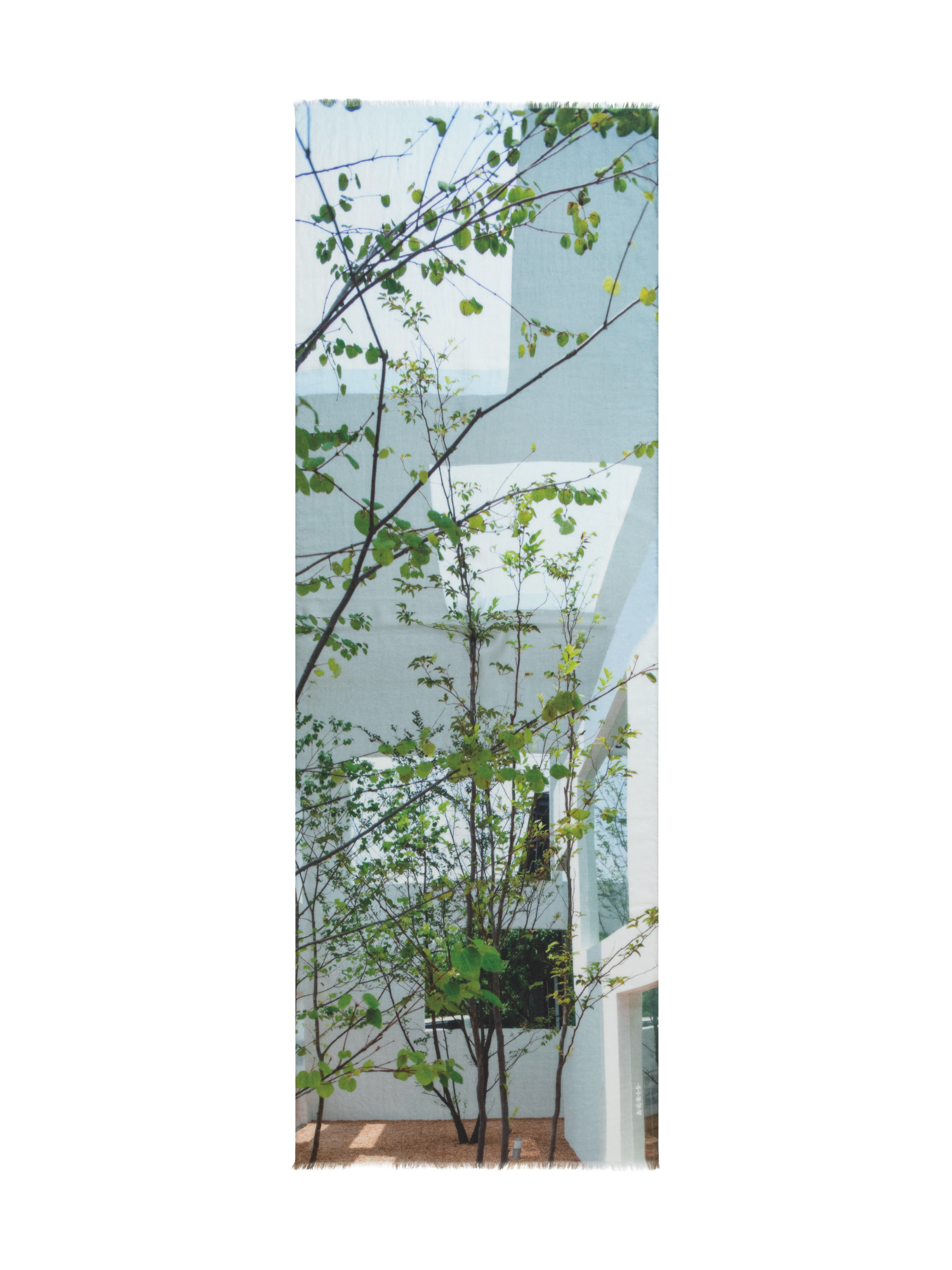 Designer Cashmere Silk Scarf with House N Trees Print - multicolor