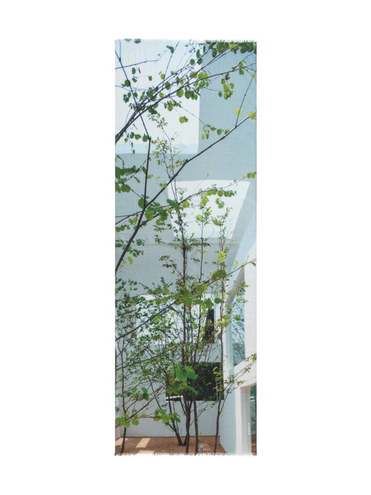 Designer Cashmere Silk Scarf with House N Trees Print - multicolor