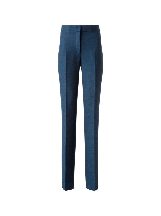 Designer Straight Linen Double-Face Pants - blue
