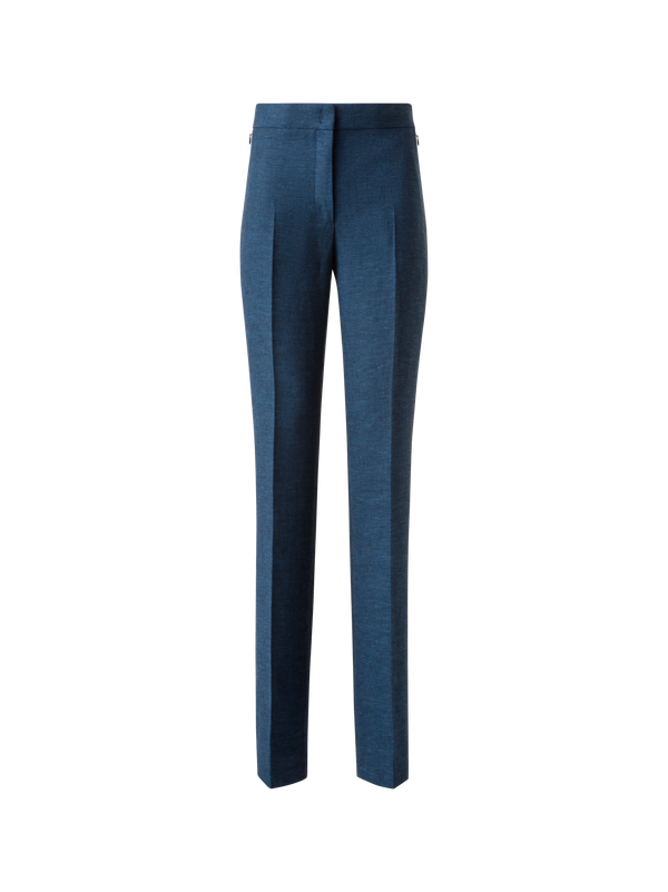 Designer Straight Linen Double-Face Pants - blue