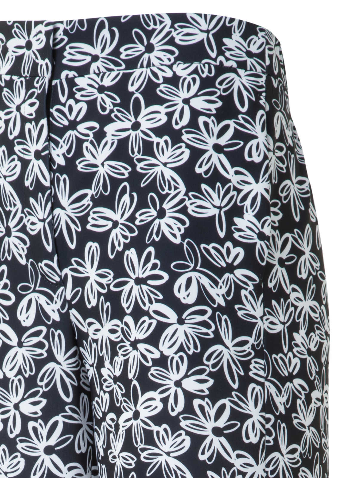 Designer Wide Pants with Elastic Waist & Daisy Print - black - neutral - multicolor