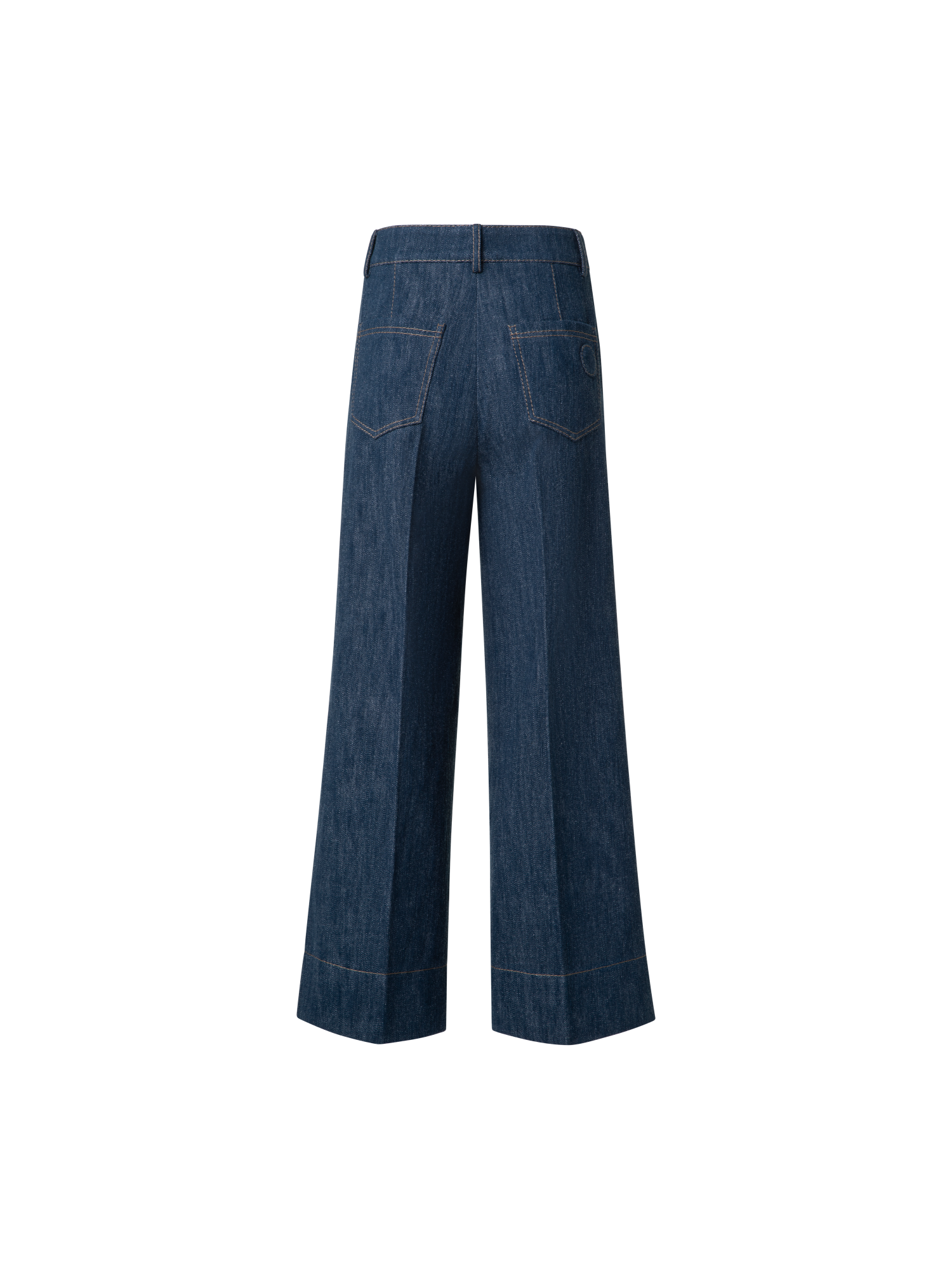 Designer Cropped Wide Cotton Wool Denim Pants - navy - blue