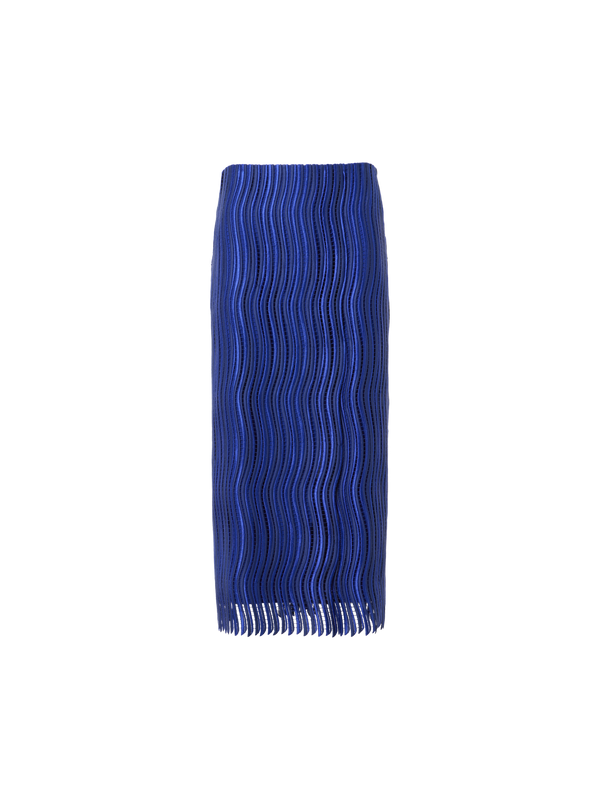 Designer Midi Pencil Skirt in Wave Guipure - blue