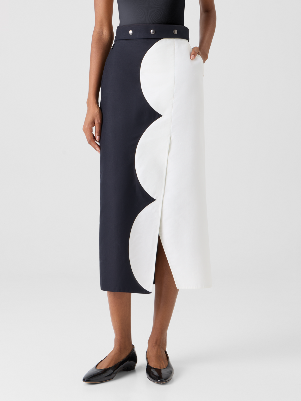 Designer Midi Skirt with Wrap Look and Cloud Print - multicolor #editorial