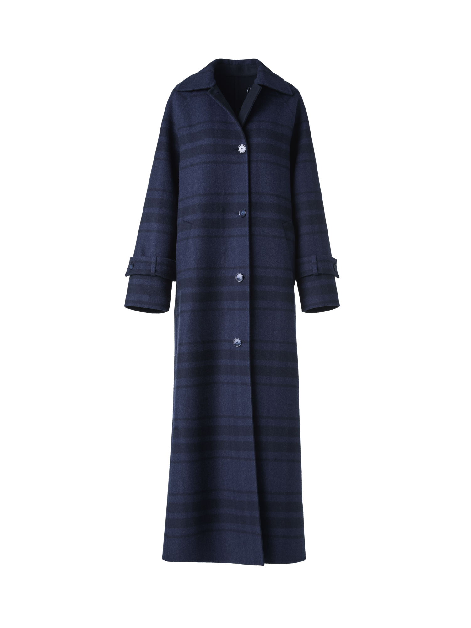 Designer Oversized Wool Double-Face Plaid Maxi Coat - neutral - navy - blue
