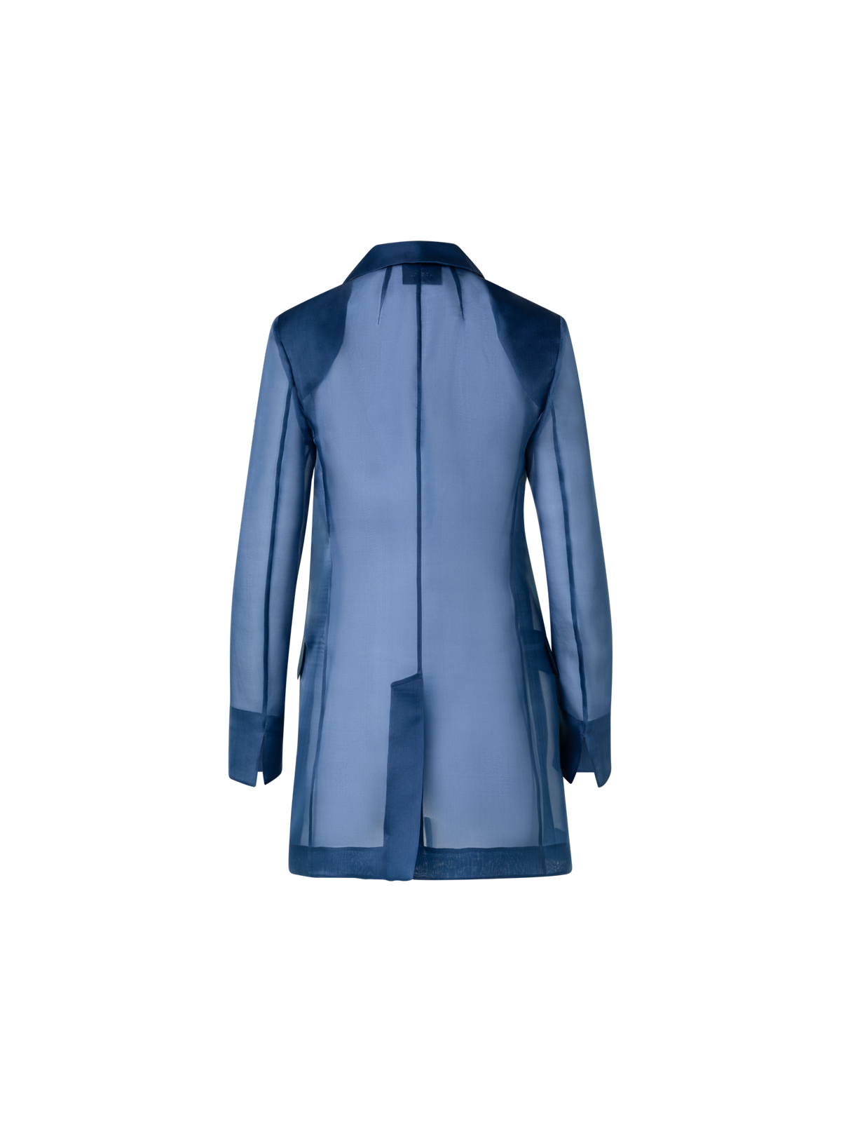 Designer Long Tailored Jacket with Semi-Sheer Sleeve - blue