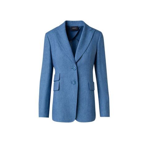 Long Linen Gabardine Jacket with Peak Lapel
