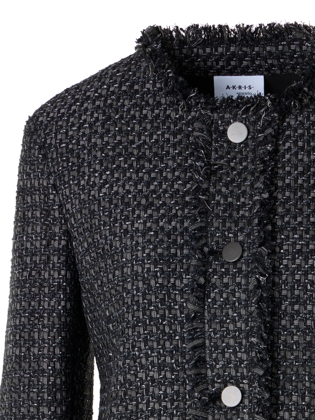 Designer Long-Sleeve Cotton-Blend Short Jacket - black