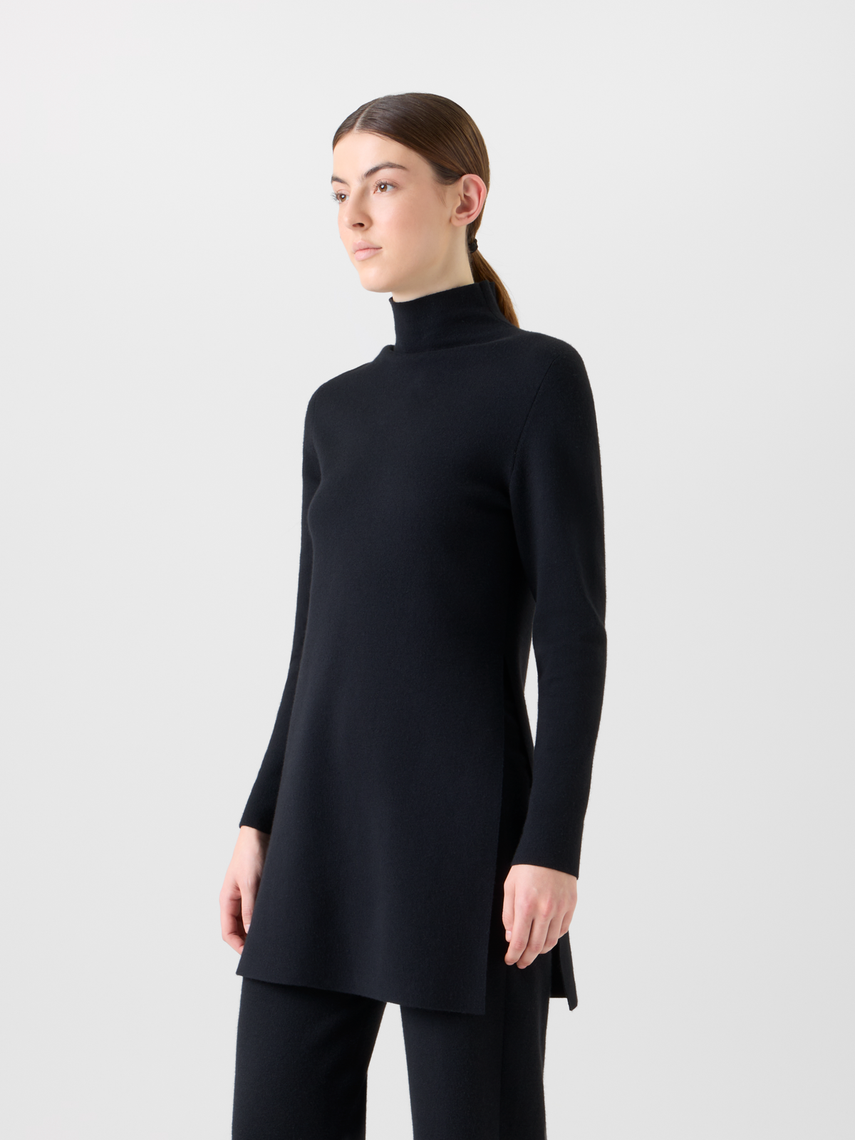 Designer Cashmere Silk Milano Knit Tunic - black - neutral #editorial