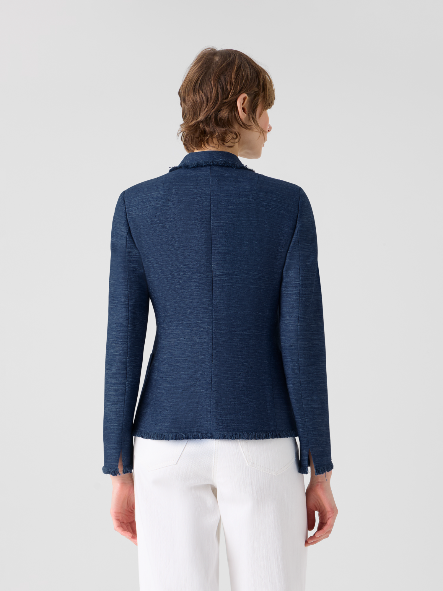 Designer Fringed Indian Silk Double-Breasted Jacket - blue