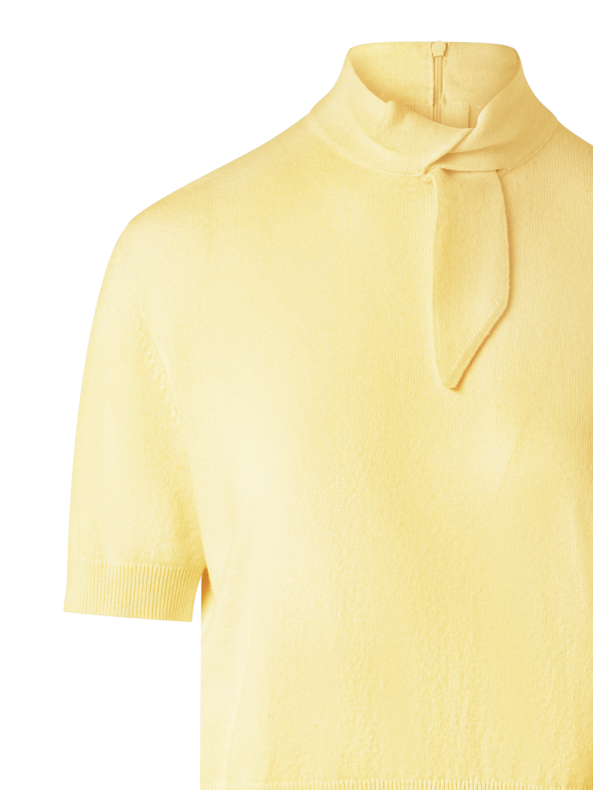Designer Short Sleeve Cashmere Sweater with Knot Detail - yellow
