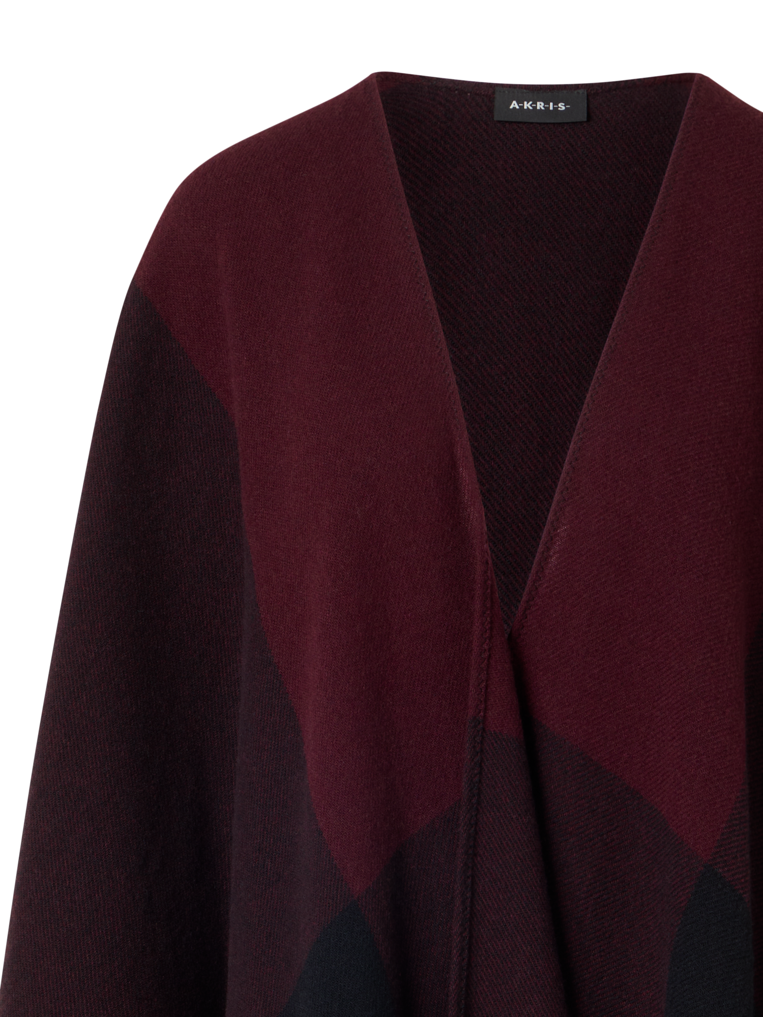 Designer Wool Cashmere Check Cape Scarf - red - wine
