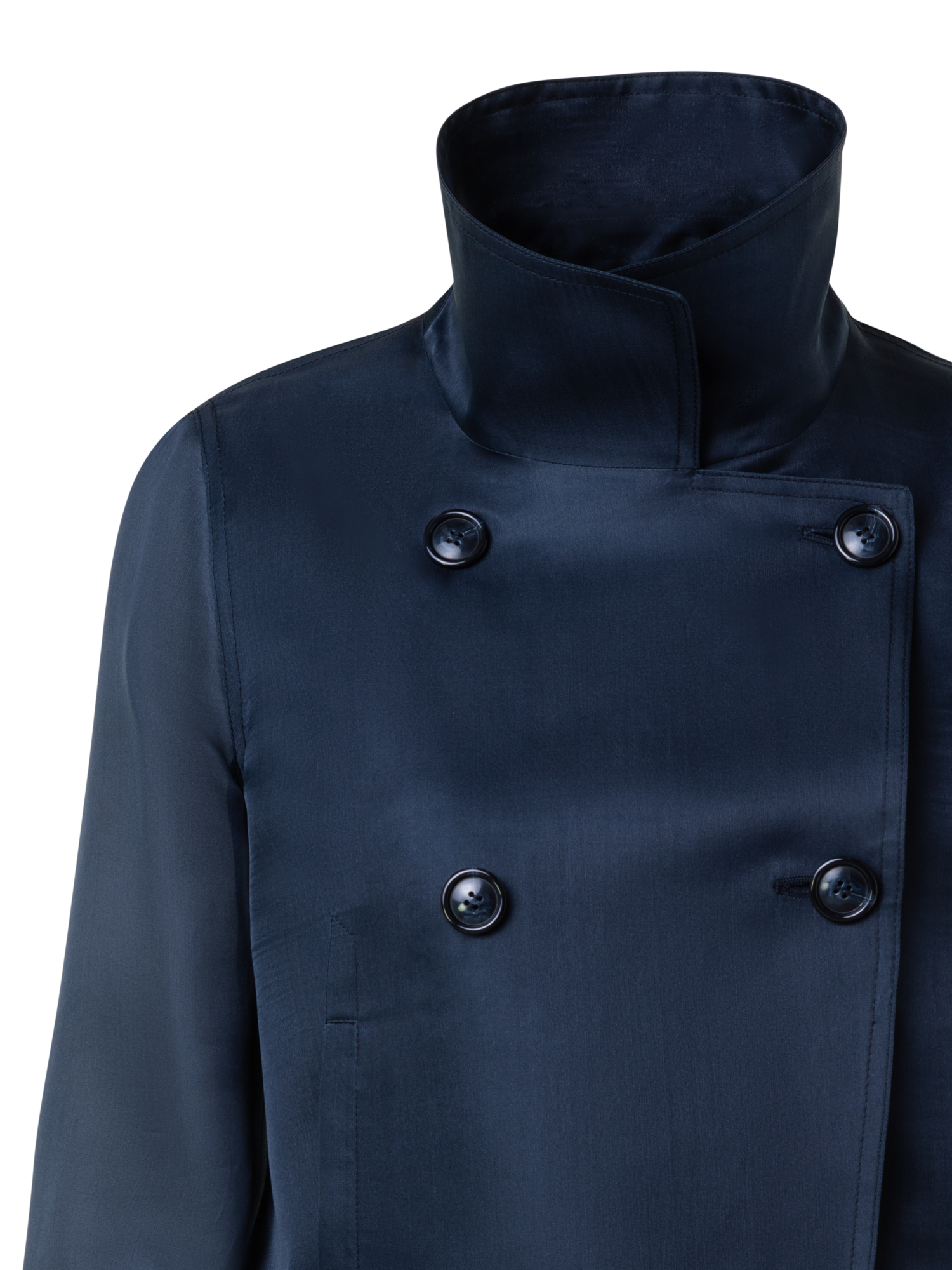 Designer Silk Organza Double-Breasted Short Jacket - navy - blue
