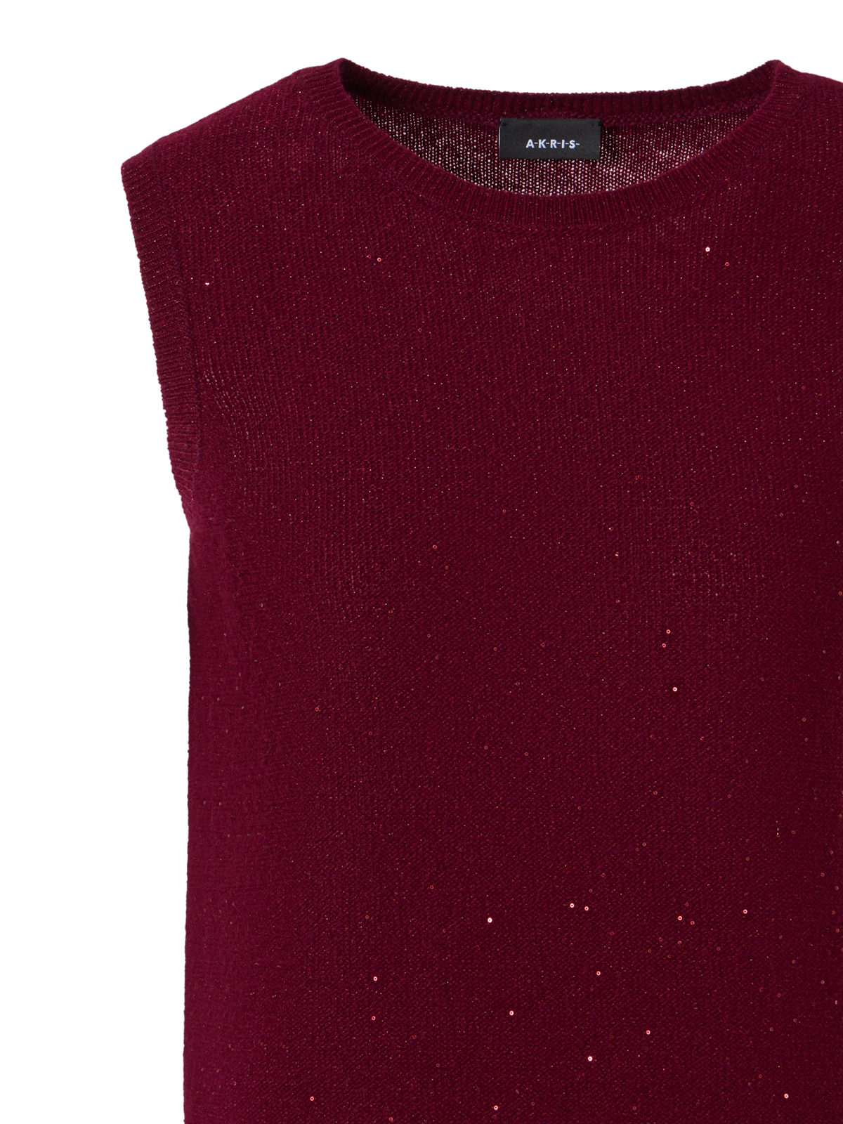 Designer Sleeveless Cashmere Lamé Top with Fine Sequins - wine - red